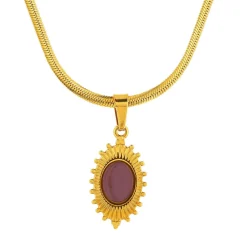 Collier acier jaune pierre imitation rose 46cm