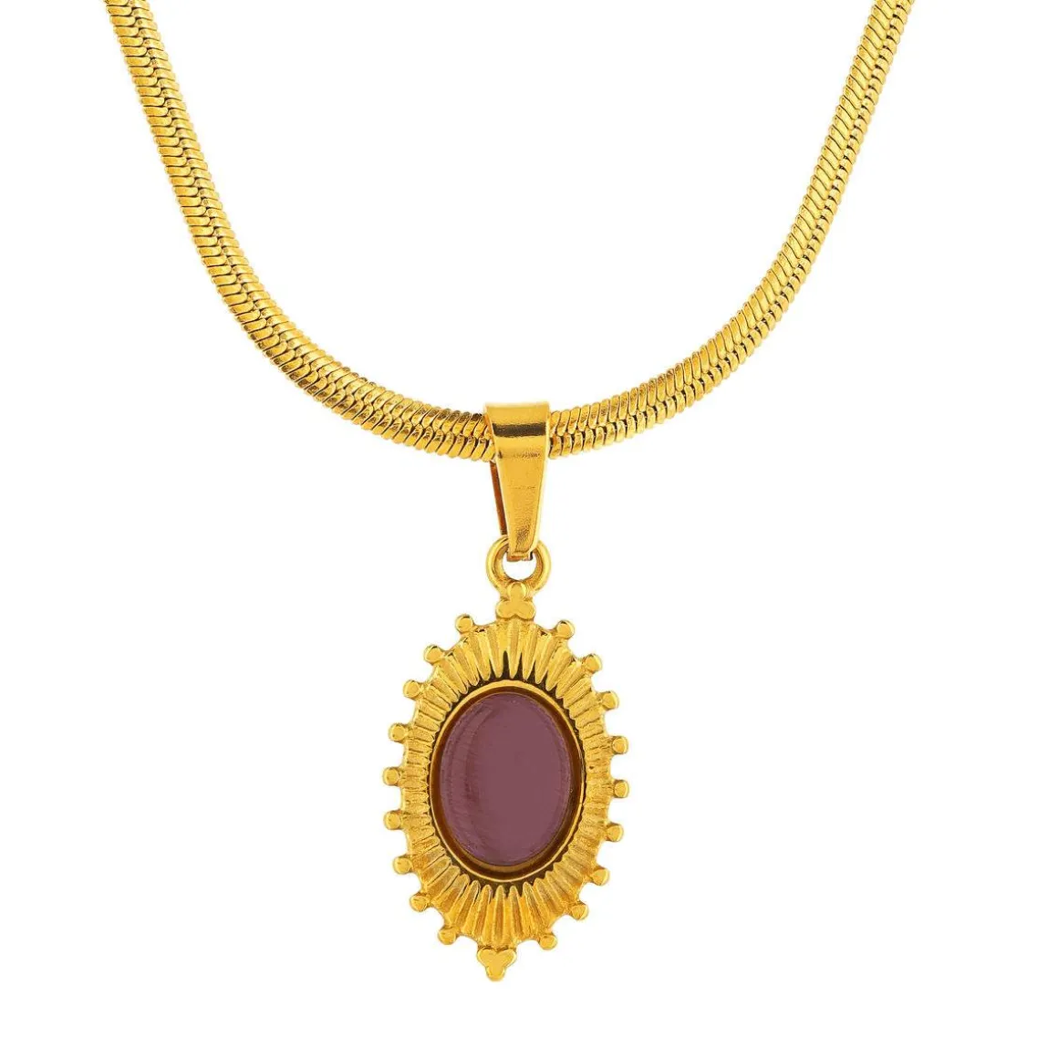 Collier acier jaune pierre imitation rose 46cm