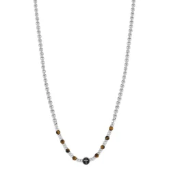Collier acier motif croix oeil de tigre 50cm