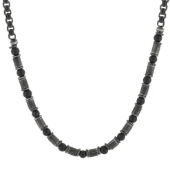 Collier acier vieilli agates noires 51cm