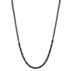 Collier acier vieilli agates noires 51cm