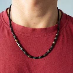 Collier acier vieilli tourquoises vertes 50cm
