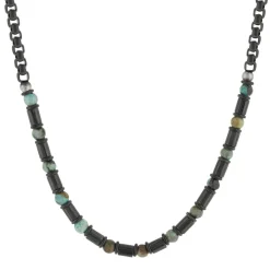 Collier acier vieilli tourquoises vertes 50cm