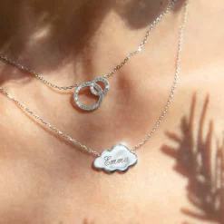 Collier argent 925 anneaux entrelacés zirconias 45 cm