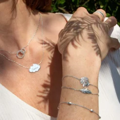 Collier argent 925 anneaux entrelacés zirconias 45 cm