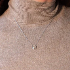 Collier argent 925 cercle zirconias perle de culture de Chine 45 cm