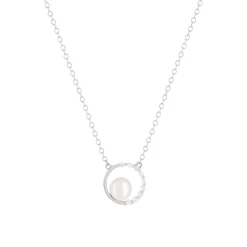 Collier argent 925 cercle zirconias perle de culture de Chine 45 cm