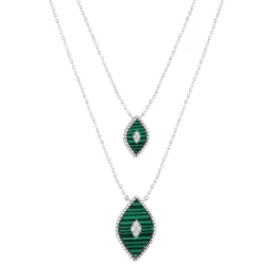 Collier argent 925 et malachites et zirconias 40cm