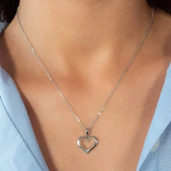 Collier argent 925 et zirconias motif coeur 45cm