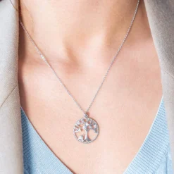 Collier argent 925 et zirconias motif arbre de vie 45cm