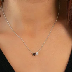 Collier argent 925 grenat et quartz rose 45cm