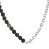 Collier argent 925 maille Forçat perles obsidiennes noires 48 cm