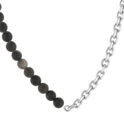 Collier argent 925 maille Forçat perles obsidiennes noires 48 cm
