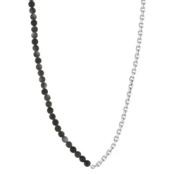 Collier argent 925 maille Forçat perles obsidiennes noires 48 cm