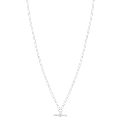 Collier argent 925 maille trombone motif T/bar zirconias. Longueur 41 cm