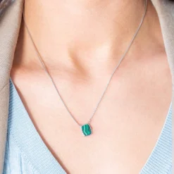 Collier argent 925 malachite 45cm