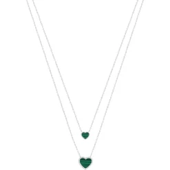 Collier argent 925 malachites et zirconias 40cm motif coeur