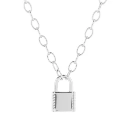 Collier argent 925, motif cadenas 45 cm
