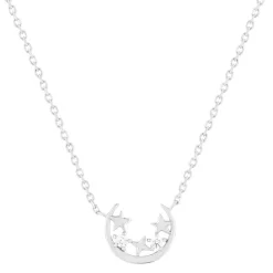 Collier argent 925 motif lune et étoiles zirconias 45cm