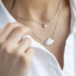 Collier argent 925, motif nuage personnalisable 45 cm