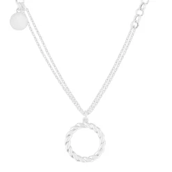 Collier argent 925 motif rond torsadé et pampille ronde 45 cm