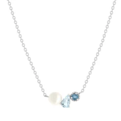 Collier argent 925 perle de Chine et topazes bleues traitées 45cm