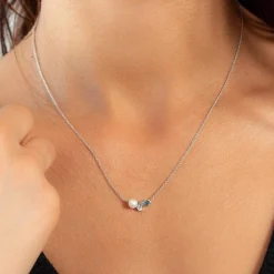 Collier argent 925 perle de Chine et topazes bleues traitées 45cm