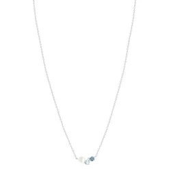Collier argent 925 perle de Chine et topazes bleues traitées 45cm