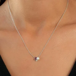 Collier argent 925 perle de Chine grenat rhodolite et topaze blanche 45cm