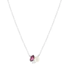 Collier argent 925 perle de Chine grenat rhodolite et topaze blanche 45cm
