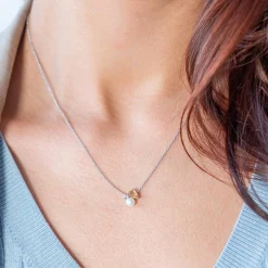 Collier argent 925 perle de Chine citrine et topaze blanche 45cm
