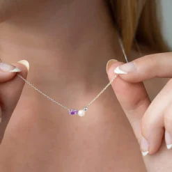 Collier argent 925 perle de Chine améthyste et topaze blanche 45cm
