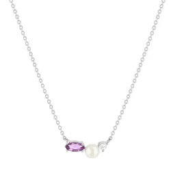 Collier argent 925 perle de Chine améthyste et topaze blanche 45cm