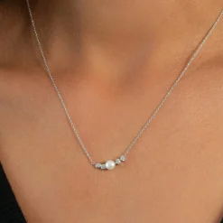 Collier argent 925 perle de Chine et zirconias 45cm