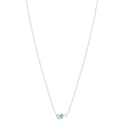 Collier argent 925 perle de Chine et topazes traitées 45cm