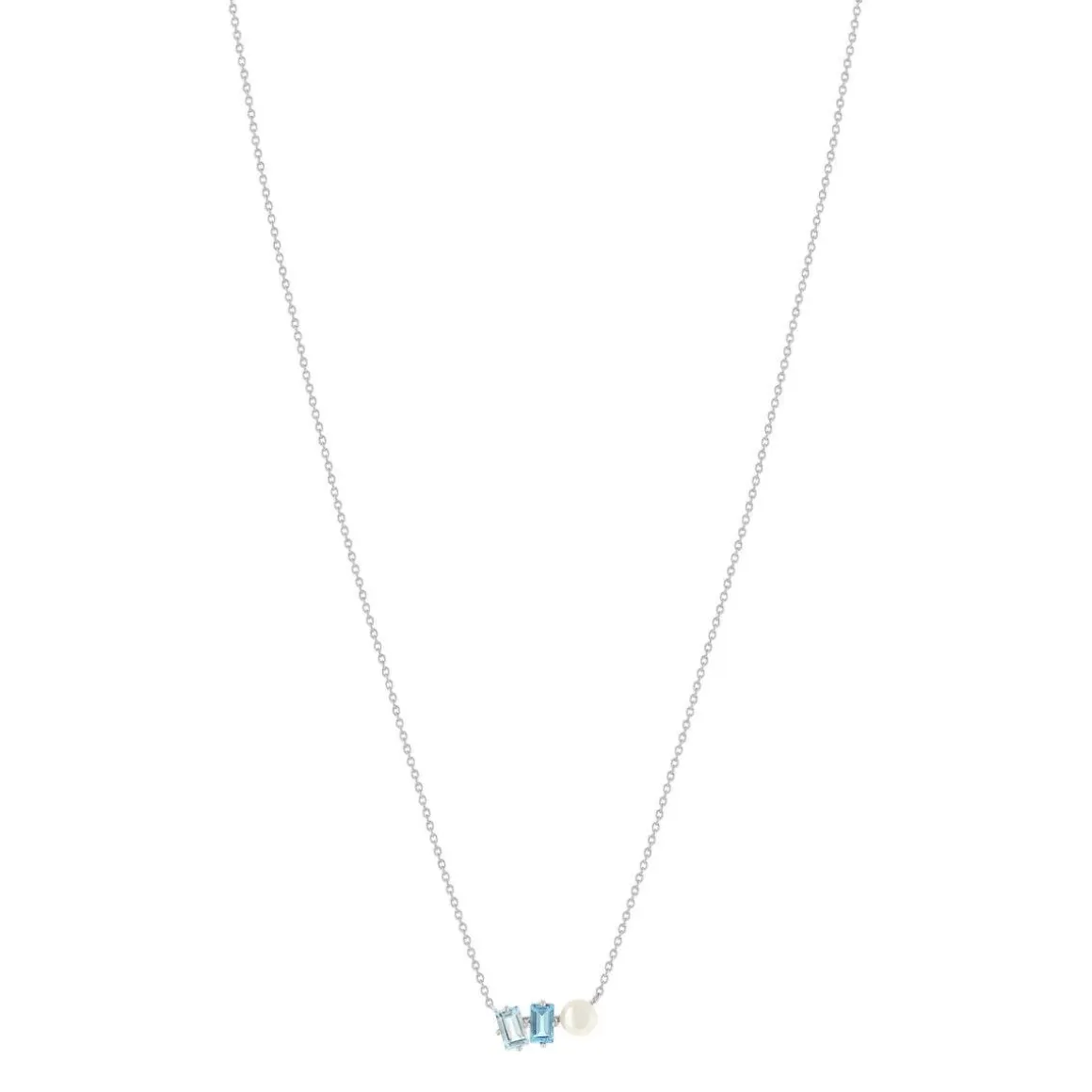 Collier argent 925 perle de Chine et topazes traitées 45cm