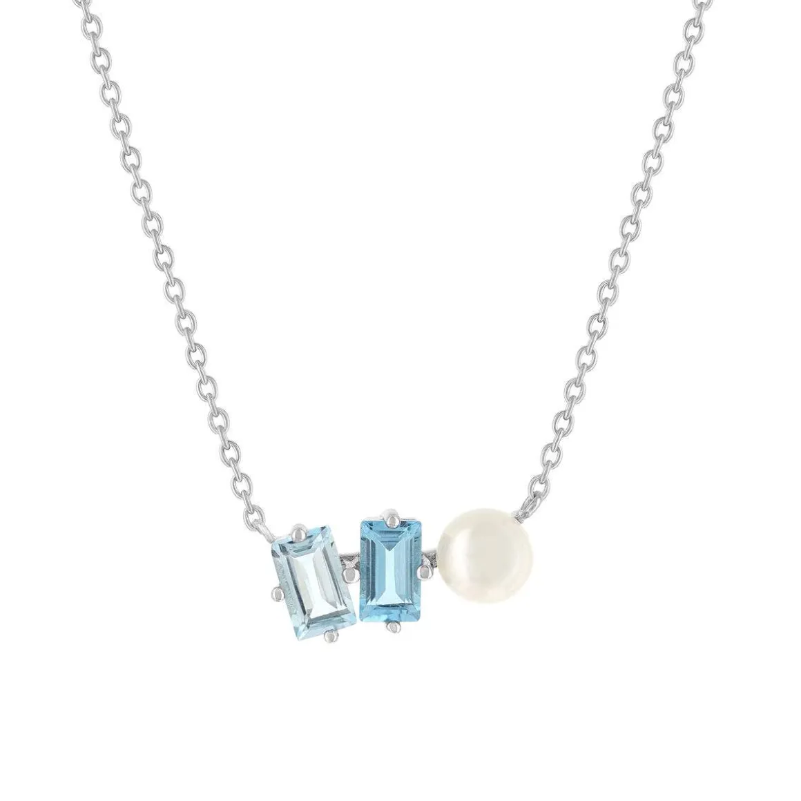 Collier argent 925 perle de Chine et topazes traitées 45cm