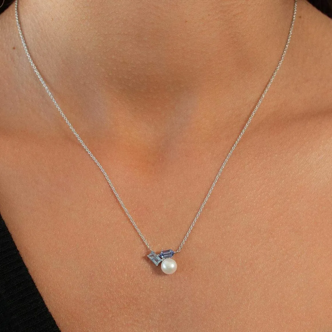 Collier argent 925 perle de Chine pierres imitation et ziconias 45cm