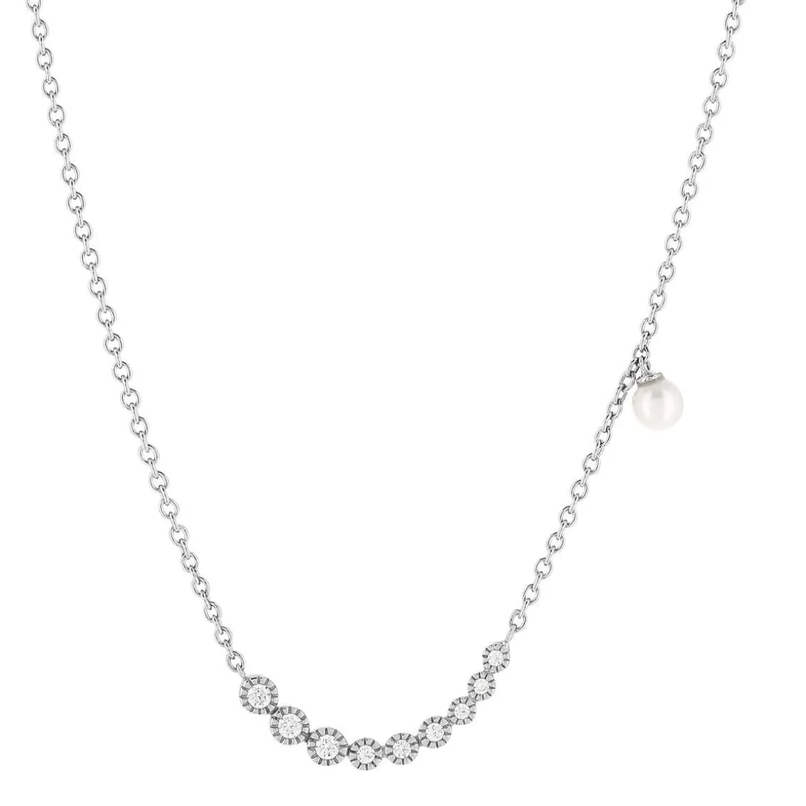 Collier argent 925, perle de culture de Chine et zirconia. Longueur 45 cm.