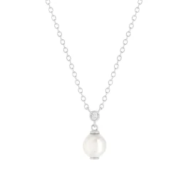 Collier argent 925, perle de culture de Chine et zirconia. Longueur 45 cm.