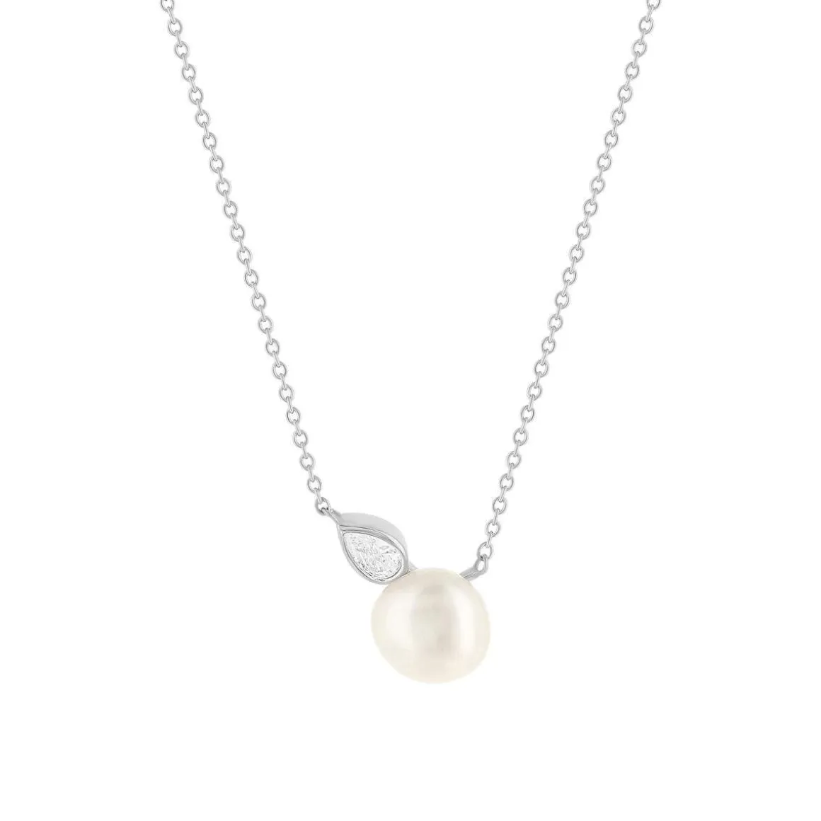 Collier argent 925 perle de culture de Chine et zirconias 45cm