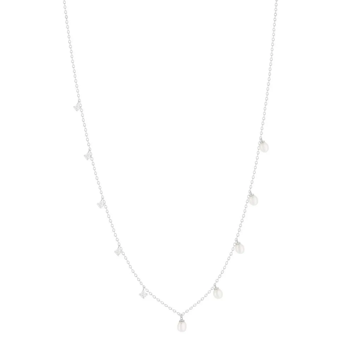 Collier argent 925 perles de Chine et zirconias 45cm