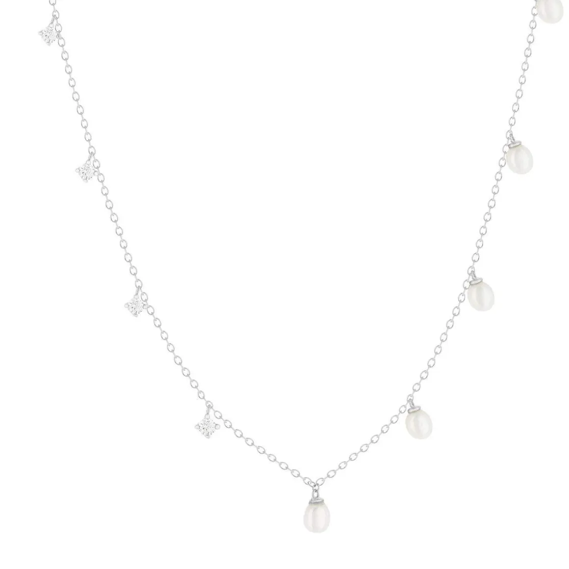 Collier argent 925 perles de Chine et zirconias 45cm