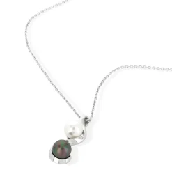Collier argent 925 perles de culture de Tahiti et de Chine 45 cm