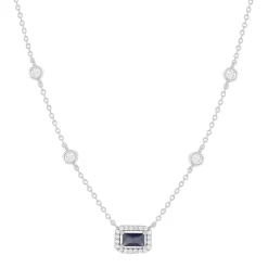 Collier argent 925 pierre imitation bleue et zirconias 45 cm