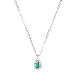 Collier argent 925 pierre imitation verte et zirconias 45 cm