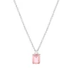 Collier argent 925 pierre rose rectangulaire et zirconias 45 cm