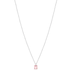 Collier argent 925 pierre rose rectangulaire et zirconias 45 cm