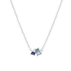 Collier argent 925 pierres imitation et pierre synthétique bleue et zirconias 45cm