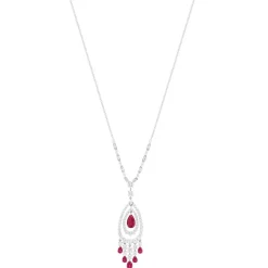 Collier argent 925, pierres synthétiques rouge zirconias 45 cm